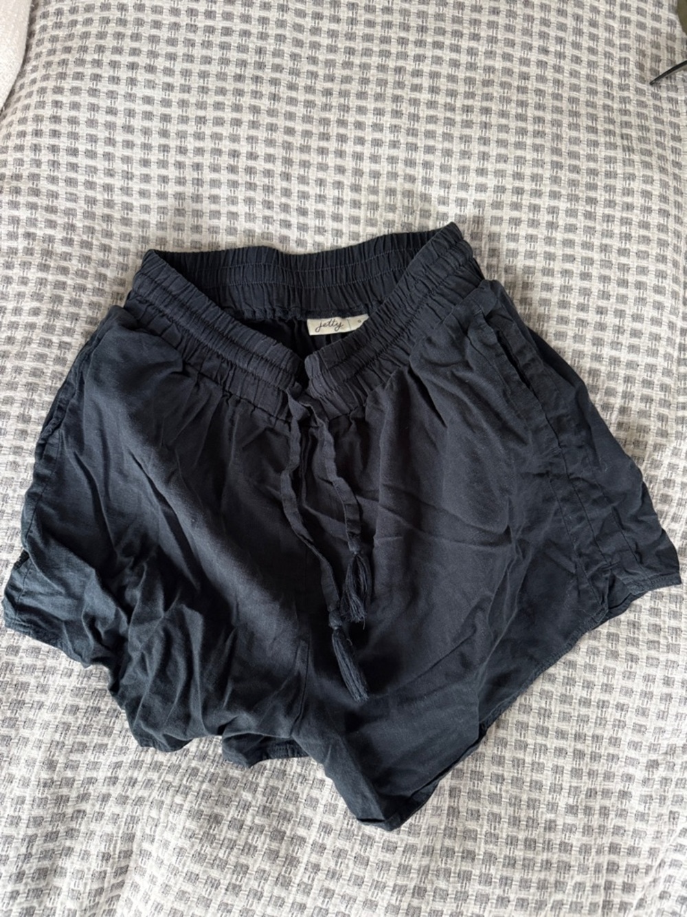 Women's Navy Blue Elastic-Waist Drawstring linen blend Shorts